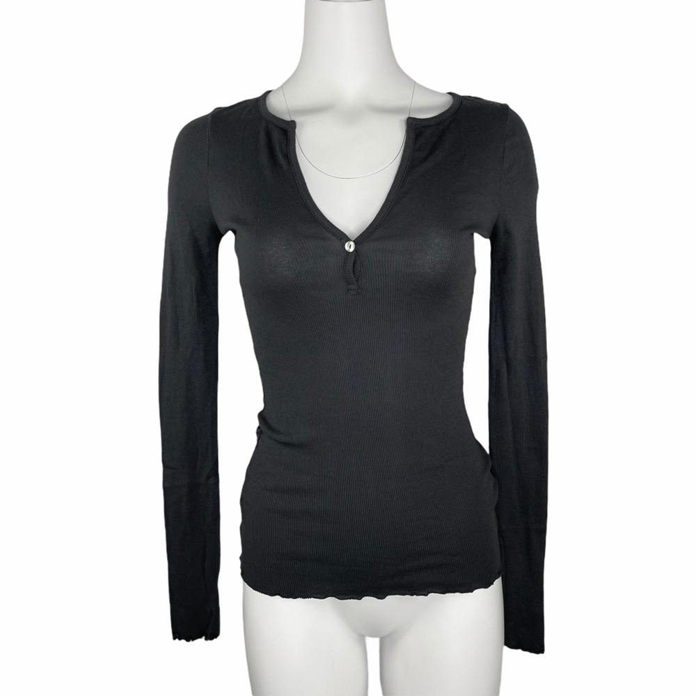 LA Made Henley Tee T-shirt Pullover V-Neck Gray S